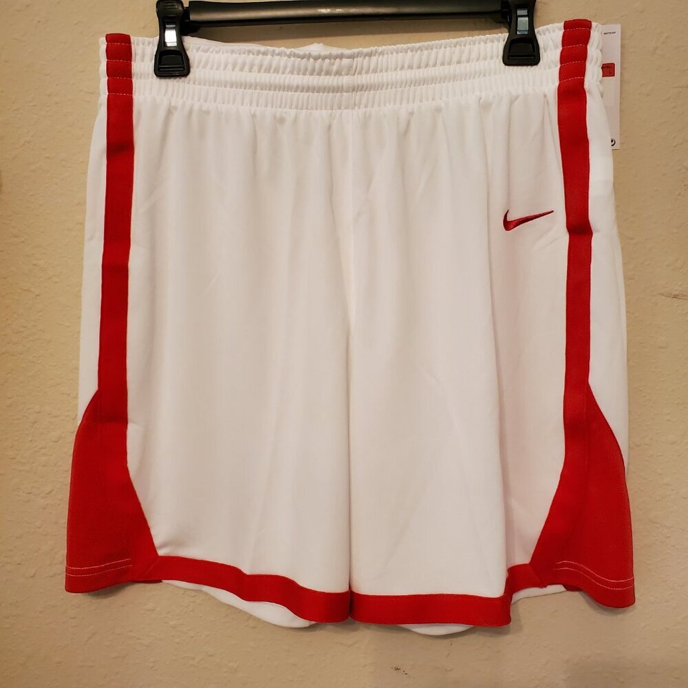 NWT Nike Women's One Dri-Fit Mid-Rise Shorts Color Red and White, Size L.